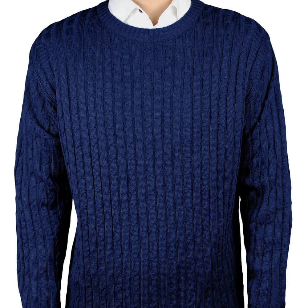Solid Crew Neck Cable Sweater, Royal